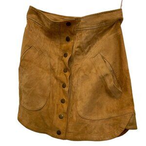 Suede Mini Skirt Snaps in front Camel Tan